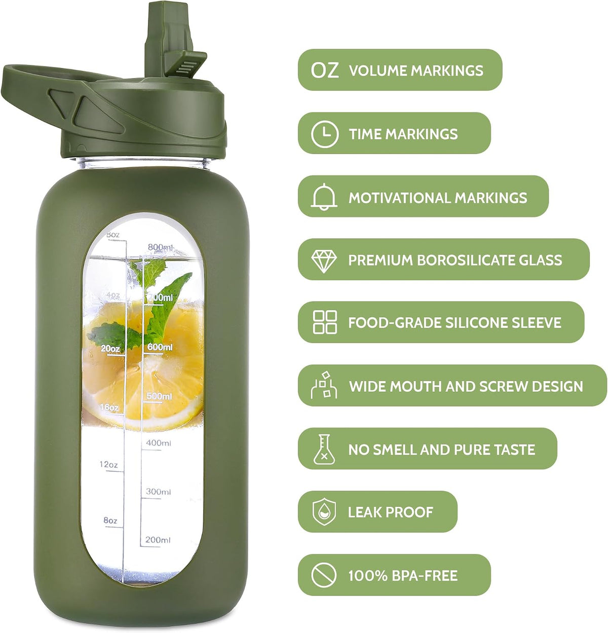 64 Oz Glass Water Bottle with Straw and Insulated Bottle Holder