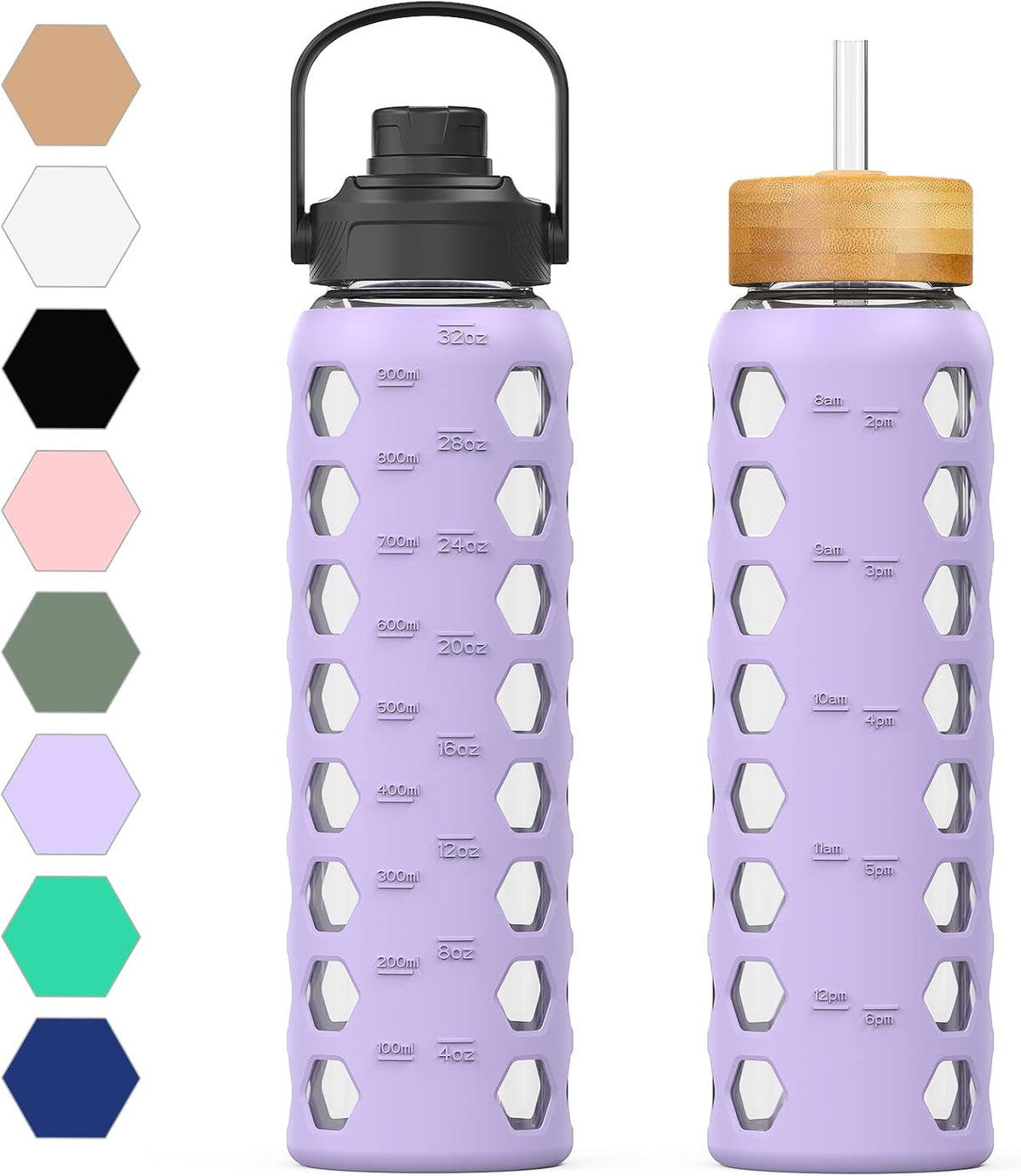 Glass Water Bottle, 24Oz, Black